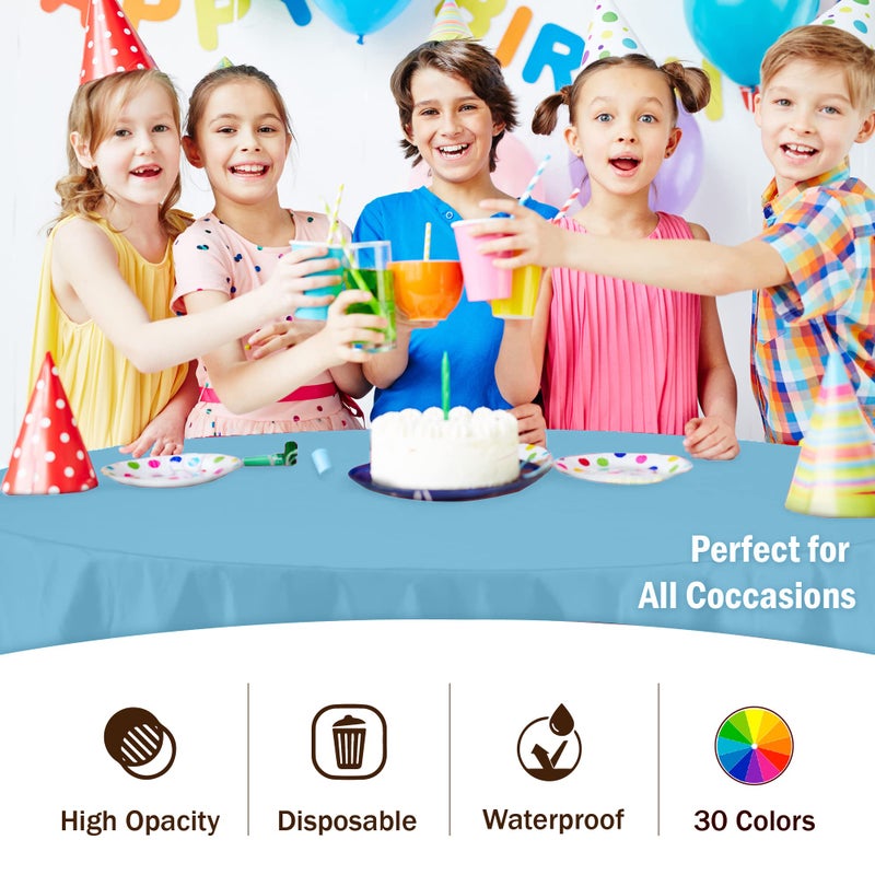 Exquisite 12-Pack Premium Plastic Tablecloth 84in. Round Table Cover - Sky Blue - Image 5